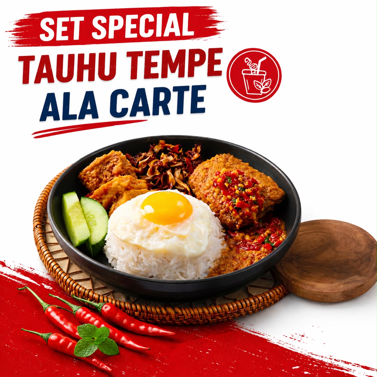 Set Special Ayam Geprek bersama Tauhu dan Tempe Rangup